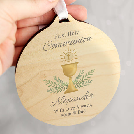 Personalised First Holy Communion Round Wooden Decoration - Decorations at Gift Moments