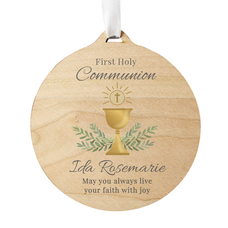 Personalised First Holy Communion Round Wooden Decoration - Decorations at Gift Moments