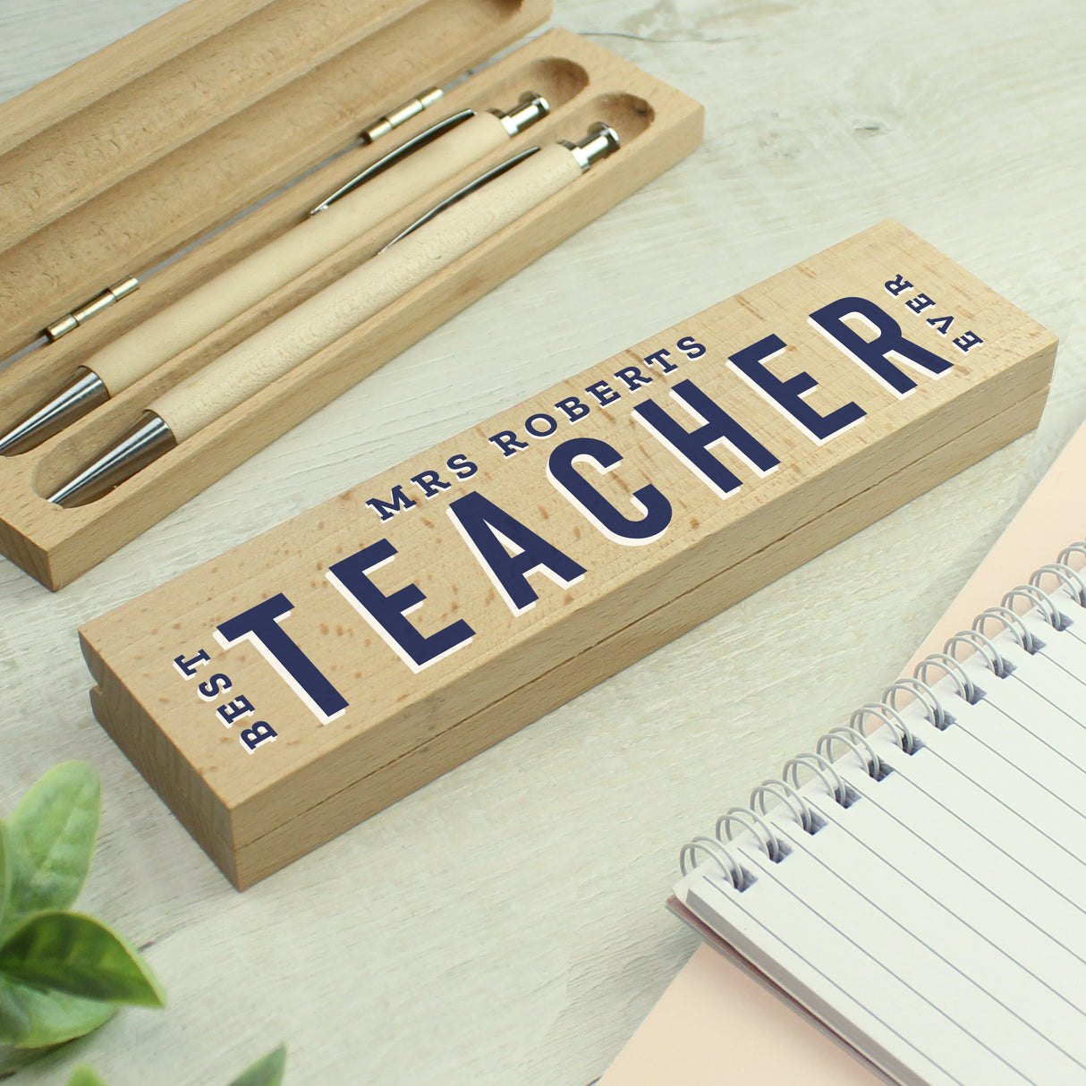 Personalised Best Teacher Wooden Pen and Pencil Set - Pens & Pencils at Gift Moments