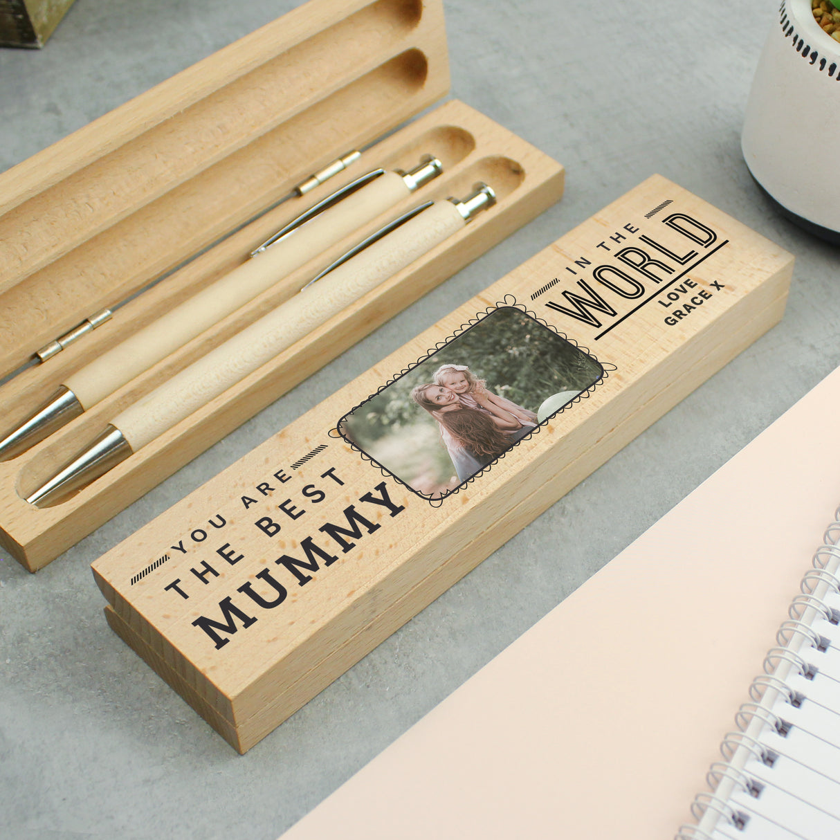 Personalised Best In The World Photo Upload Wooden Pen and Pencil Set - Pens & Pencils at Gift Moments