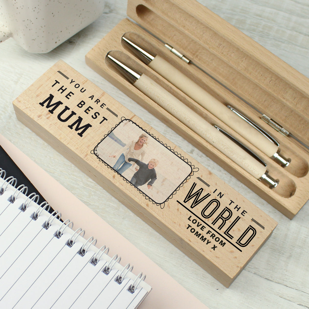 Personalised Best In The World Photo Upload Wooden Pen and Pencil Set - Pens & Pencils at Gift Moments