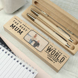 Personalised Best In The World Photo Upload Wooden Pen and Pencil Set - Pens & Pencils at Gift Moments