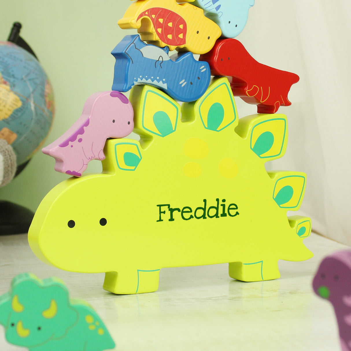 Personalised Name Only Wooden Dinosaur Stacker Toy - Toys at Gift Moments