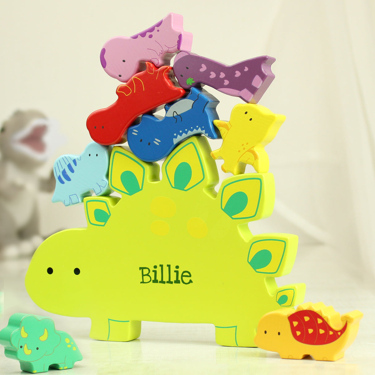 Personalised Name Only Wooden Dinosaur Stacker Toy - Toys at Gift Moments