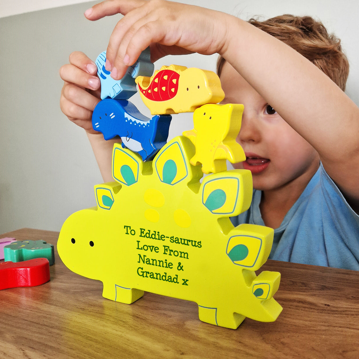 Personalised Free Text Wooden Dinosaur Stacker Toy - Toys at Gift Moments