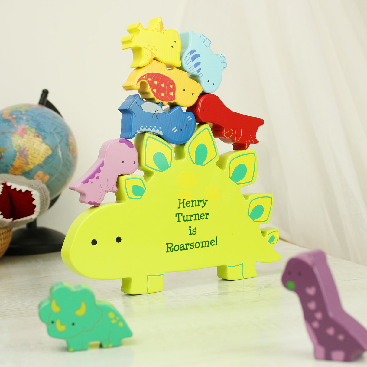 Personalised Free Text Wooden Dinosaur Stacker Toy - Toys at Gift Moments