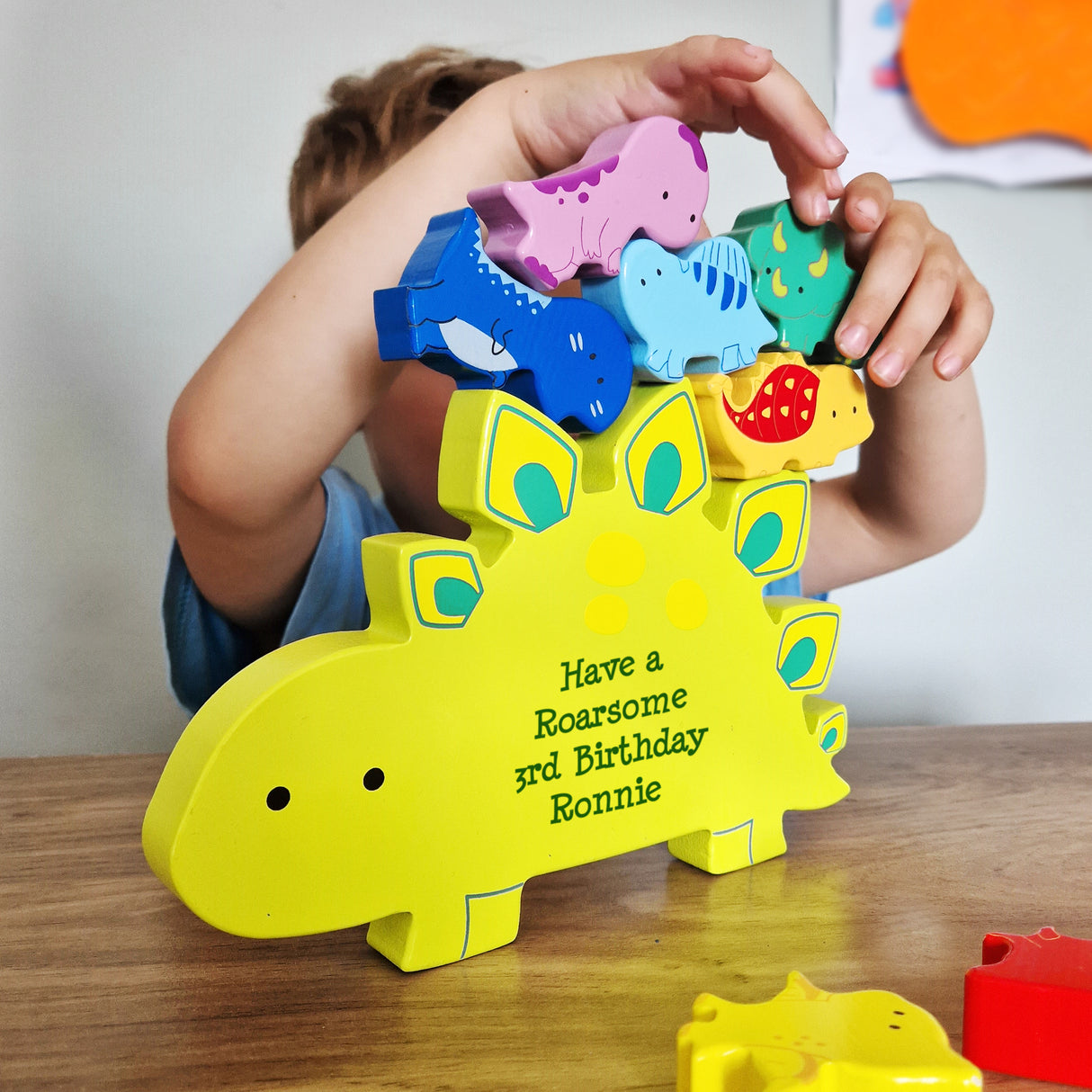 Personalised Free Text Wooden Dinosaur Stacker Toy - Toys at Gift Moments