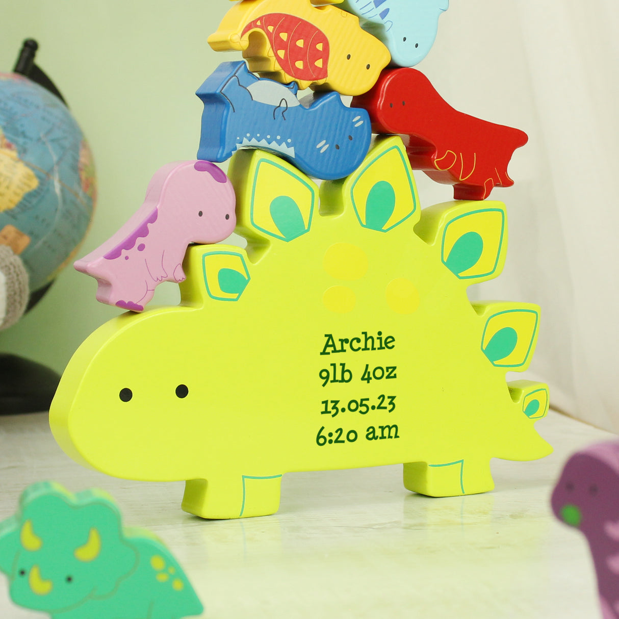 Personalised Free Text Wooden Dinosaur Stacker Toy - Toys at Gift Moments