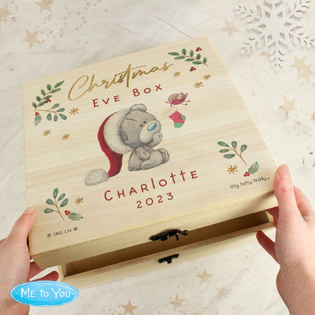 Personalised Christmas Eve Tiny Tatty Teddy Wooden Keepsake Box - Keepsake Boxes at Gift Moments