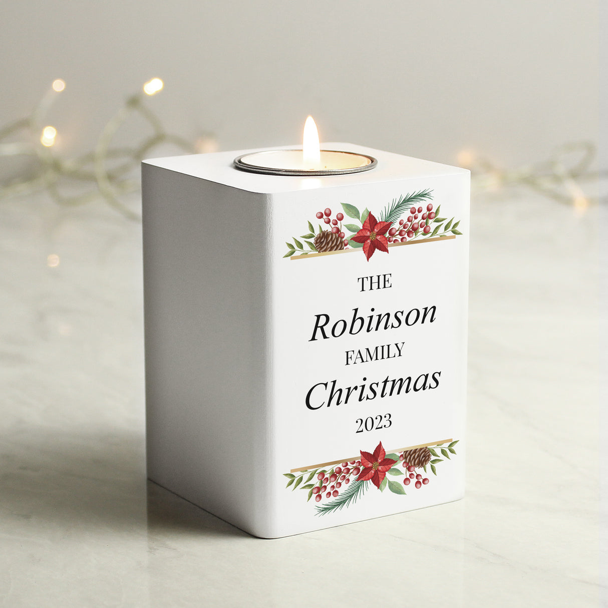 Personalised Christmas Wooden Tealight Holder - Candle Holders at Gift Moments