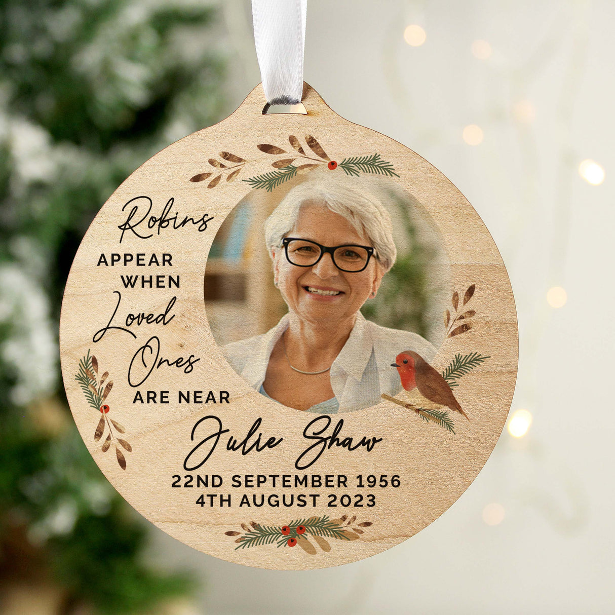 Personalised Photo Upload Robin Memorial Wooden Decoration Default Title - Decorations at Gift Moments