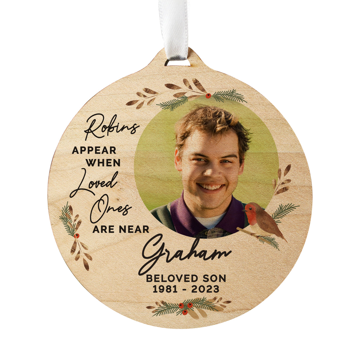 Personalised Photo Upload Robin Memorial Wooden Decoration - Decorations at Gift Moments