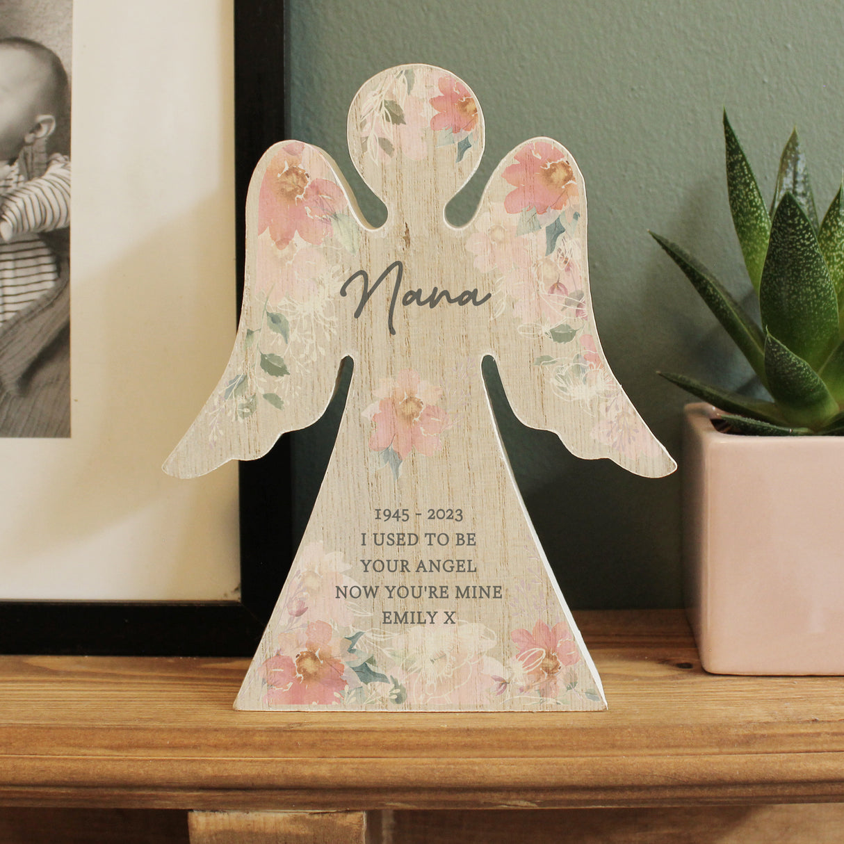 Personalised Floral Wooden Angel Ornament Default Title - Ornaments at Gift Moments