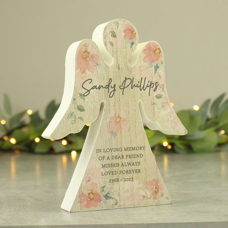 Personalised Floral Wooden Angel Ornament - Ornaments at Gift Moments