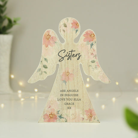 Personalised Floral Wooden Angel Ornament - Ornaments at Gift Moments