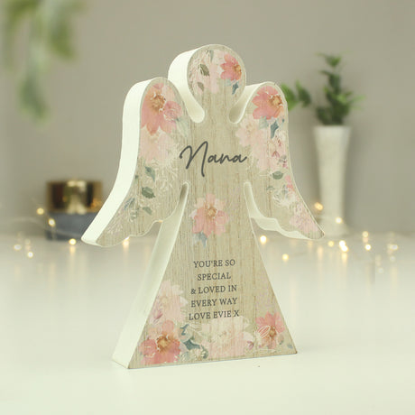 Personalised Floral Wooden Angel Ornament - Ornaments at Gift Moments