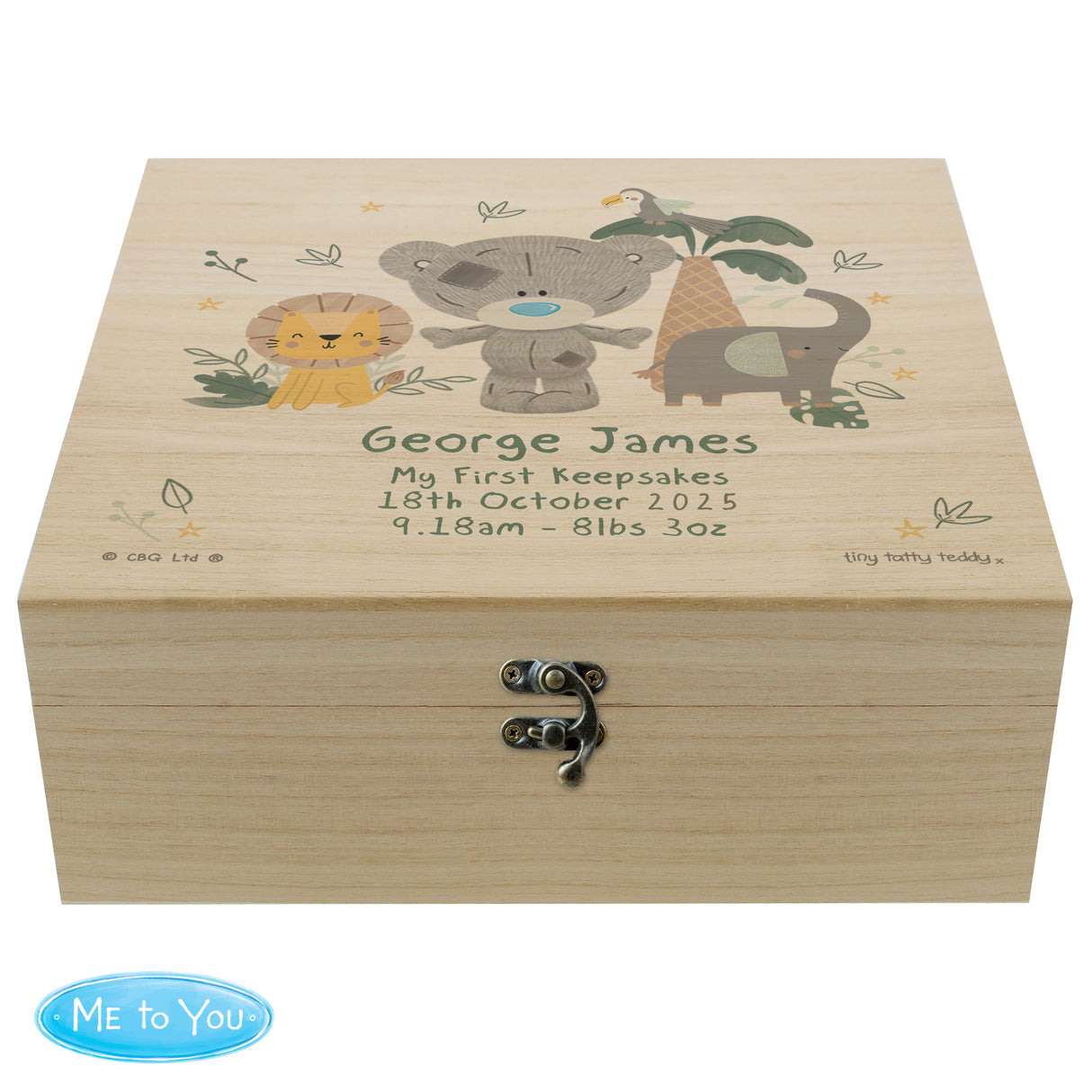 Personalised Tiny Tatty Teddy Jungle Animals Keepsake Box: 5 - Keepsake Boxes