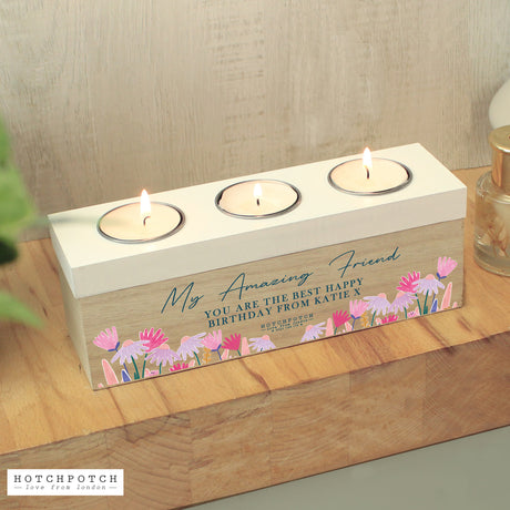 Personalised Hotchpotch Wild Flower Triple Tealight Box - Candle Holders at Gift Moments