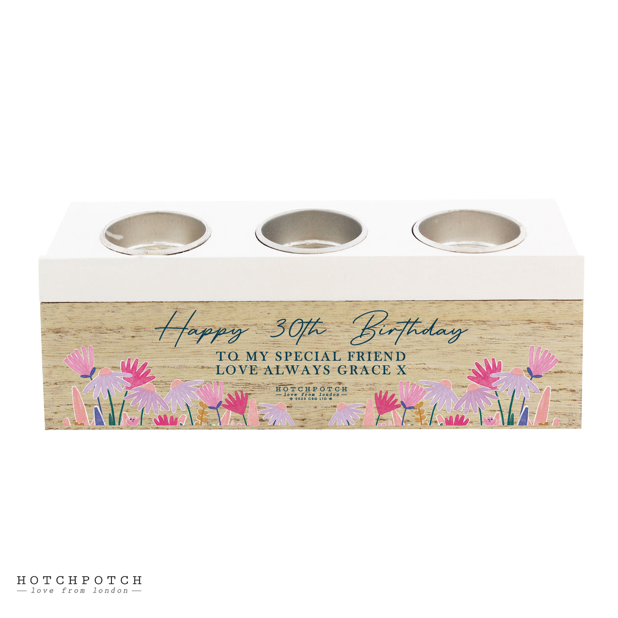 Personalised Hotchpotch Wild Flower Triple Tealight Box - Candle Holders at Gift Moments