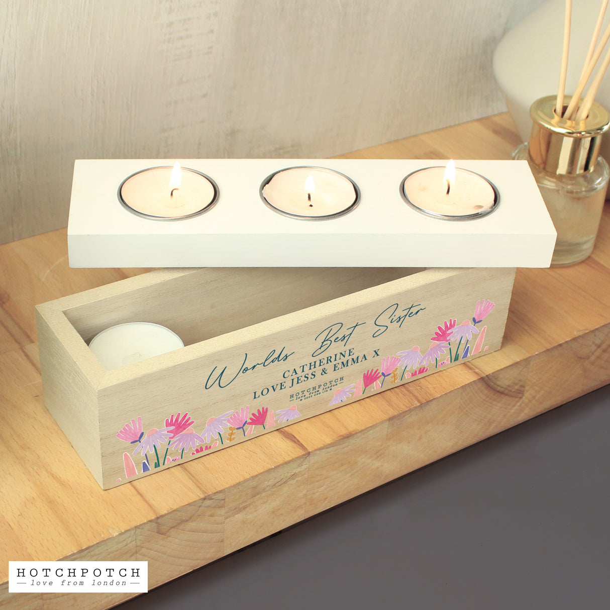 Personalised Hotchpotch Wild Flower Triple Tealight Box - Candle Holders at Gift Moments