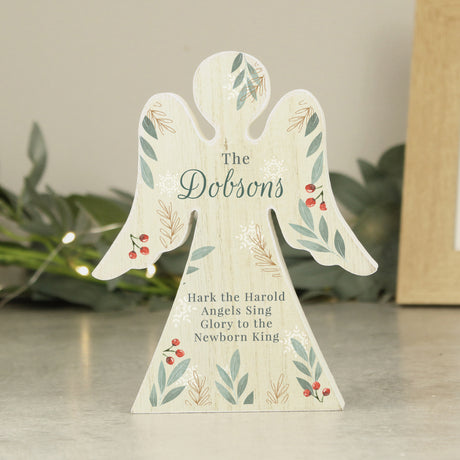 Personalised Christmas Foliage Wooden Angel Ornament Default Title - Ornaments at Gift Moments