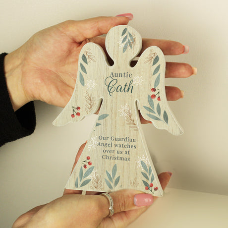 Personalised Christmas Foliage Wooden Angel Ornament - Ornaments at Gift Moments