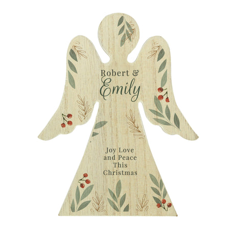 Personalised Christmas Foliage Wooden Angel Ornament - Ornaments at Gift Moments