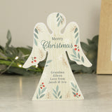 Personalised Christmas Foliage Wooden Angel Ornament - Ornaments at Gift Moments