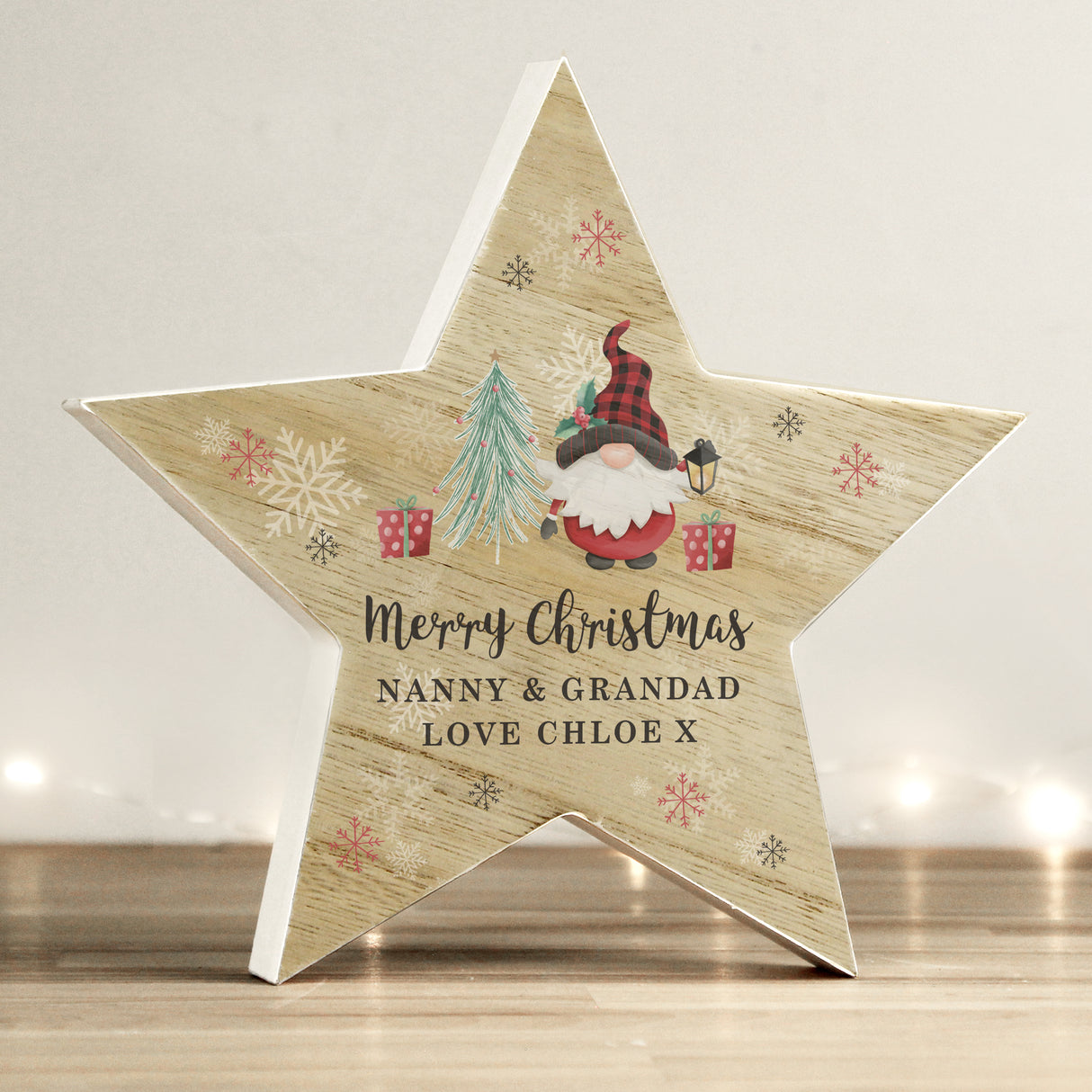 Personalised Gonk Christmas Wooden Star Ornament - Christmas Decorations at Gift Moments