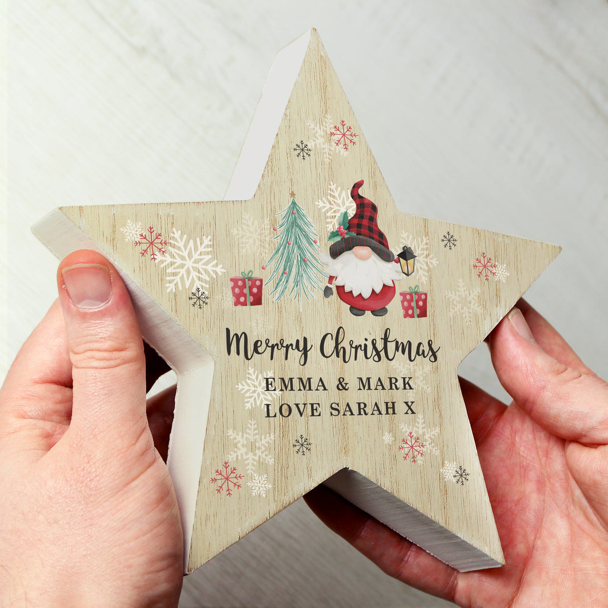 Personalised Gonk Christmas Wooden Star Ornament - Christmas Decorations at Gift Moments