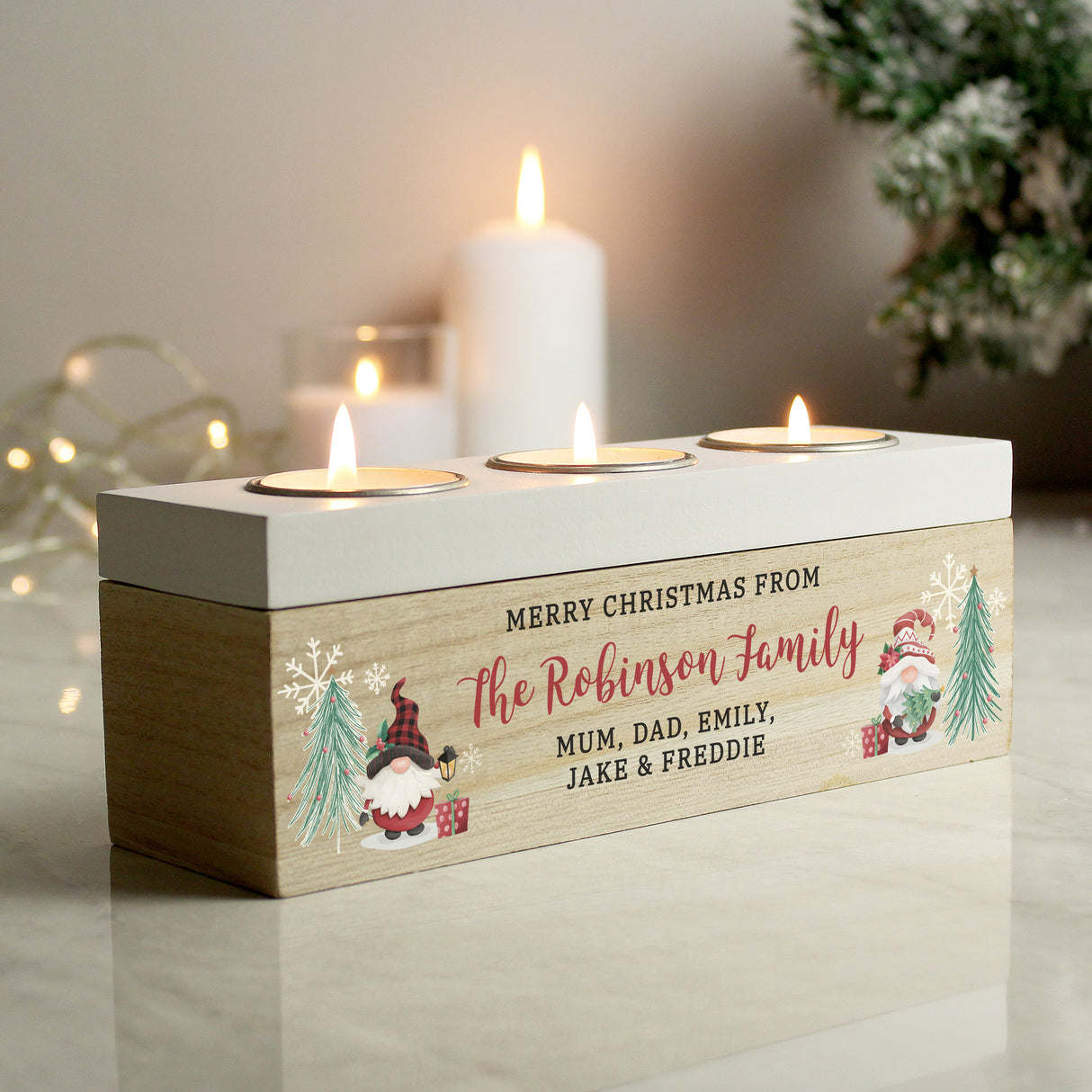 Personalised Christmas Gonk Triple Tea Light Box Default Title - Candle Holders at Gift Moments