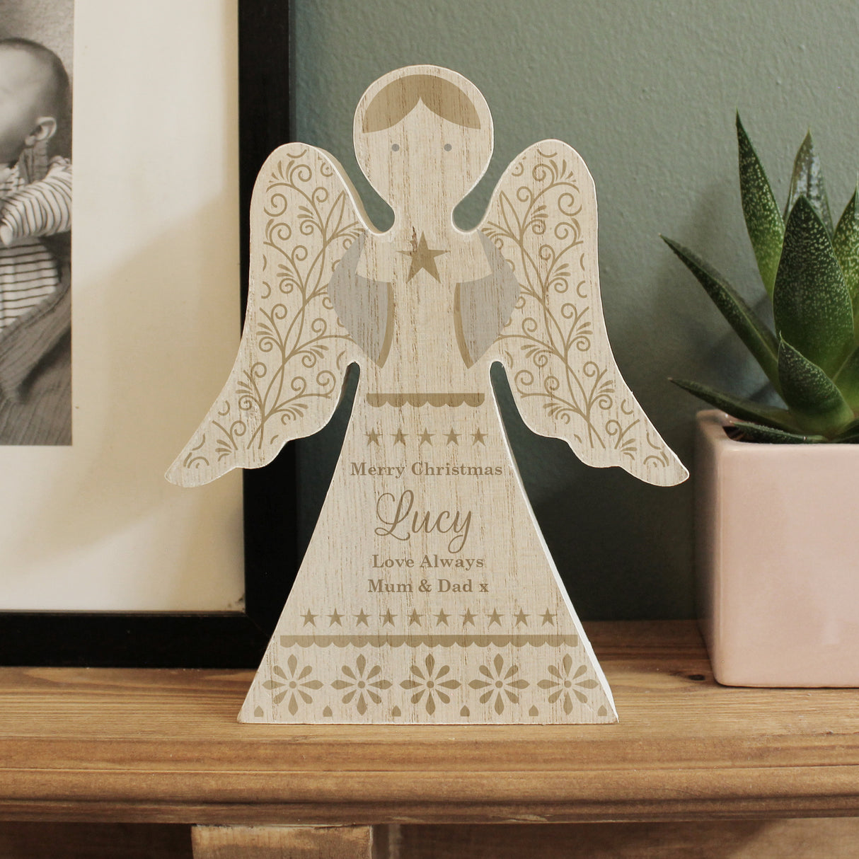 Personalised Christmas Angel Wooden Ornament Default Title - Ornaments at Gift Moments