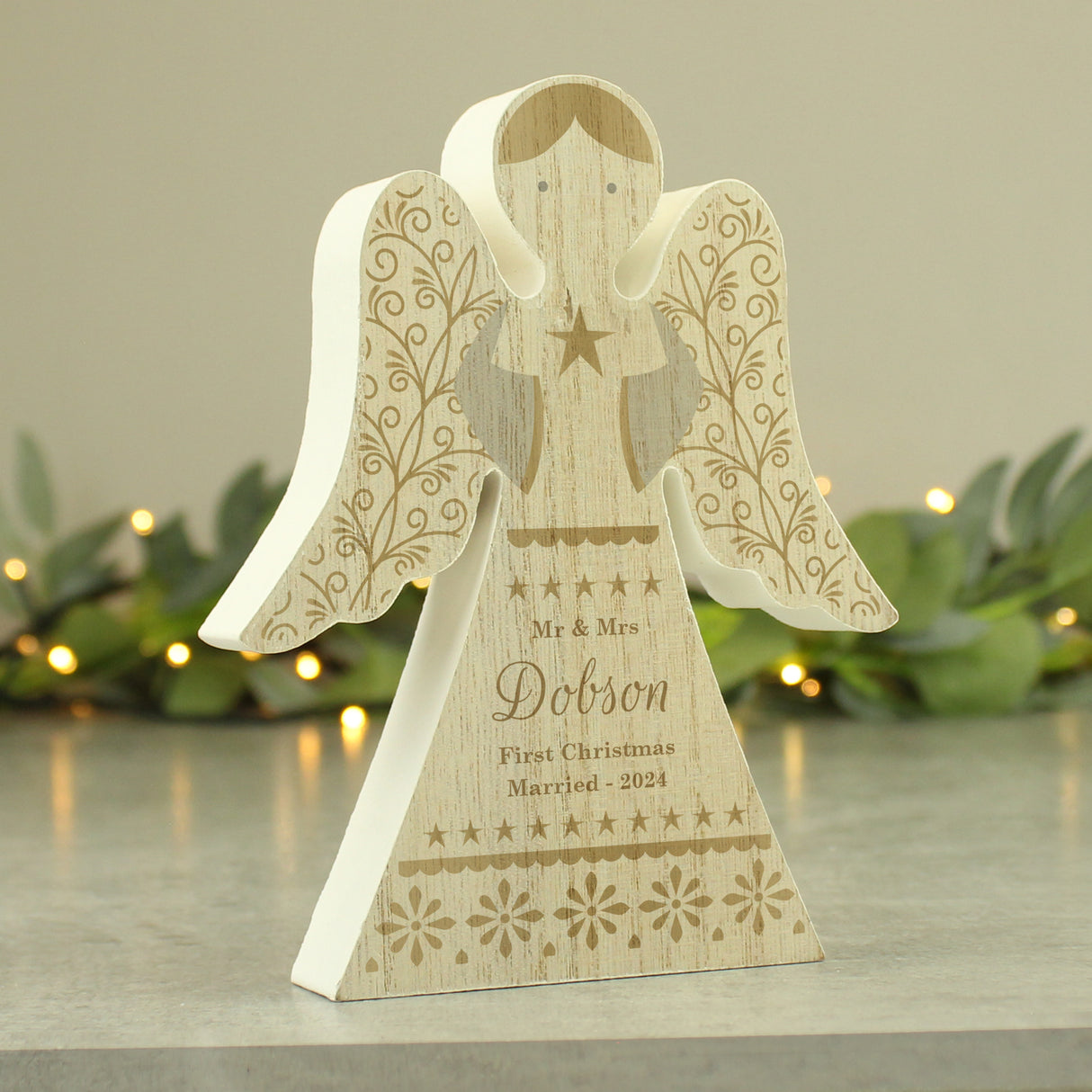 Personalised Christmas Angel Wooden Ornament - Ornaments at Gift Moments