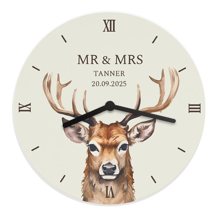 Personalised Watercolour Stag Wooden Clock - Clocks at Gift Moments