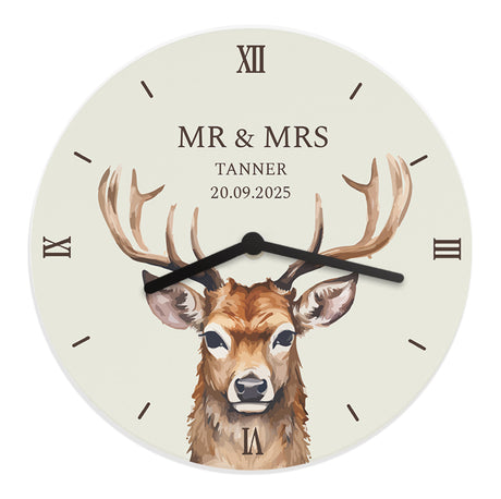 Personalised Watercolour Stag Wooden Clock - Clocks at Gift Moments