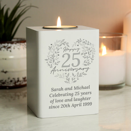 Personalised 25th Silver Wedding Anniversary Tea Light Holder Default Title - Candle Holders at Gift Moments