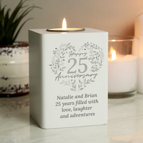 Personalised 25th Silver Wedding Anniversary Tea Light Holder - Candle Holders at Gift Moments