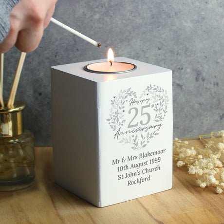 Personalised 25th Silver Wedding Anniversary Tea Light Holder - Candle Holders at Gift Moments