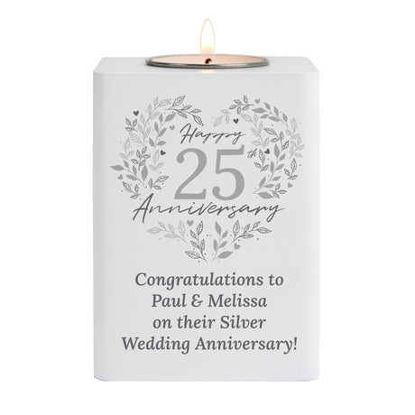 Personalised 25th Silver Wedding Anniversary Tea Light Holder - Candle Holders at Gift Moments