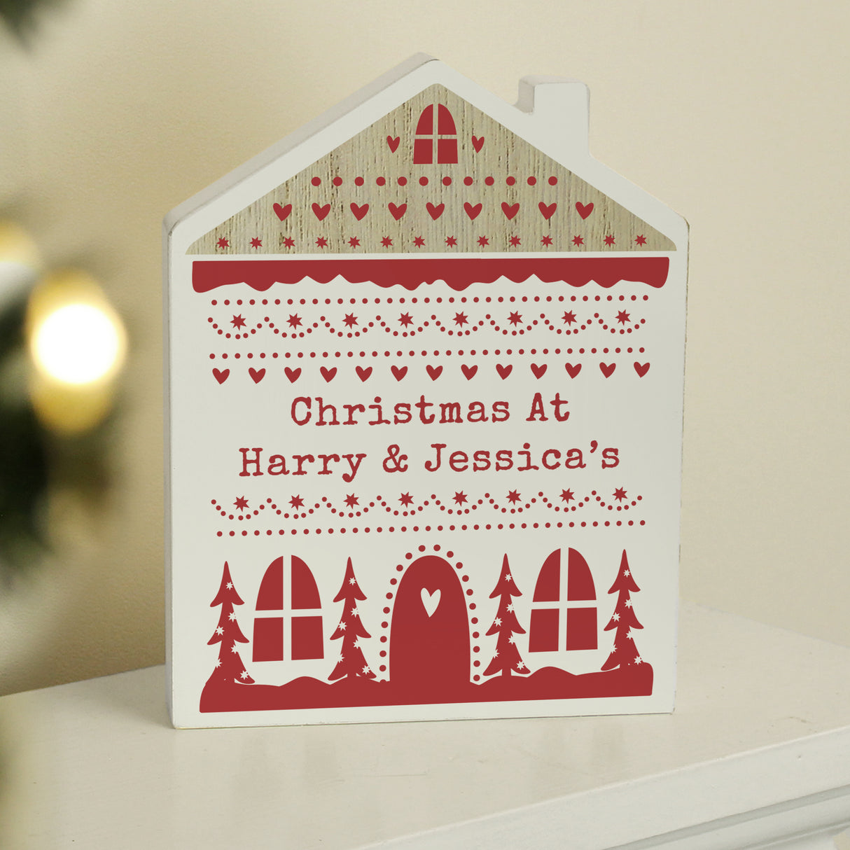 Personalised Christmas Fair Isle Wooden House Ornament - Ornaments at Gift Moments