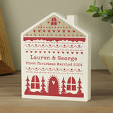 Personalised Christmas Fair Isle Wooden House Ornament - Ornaments at Gift Moments