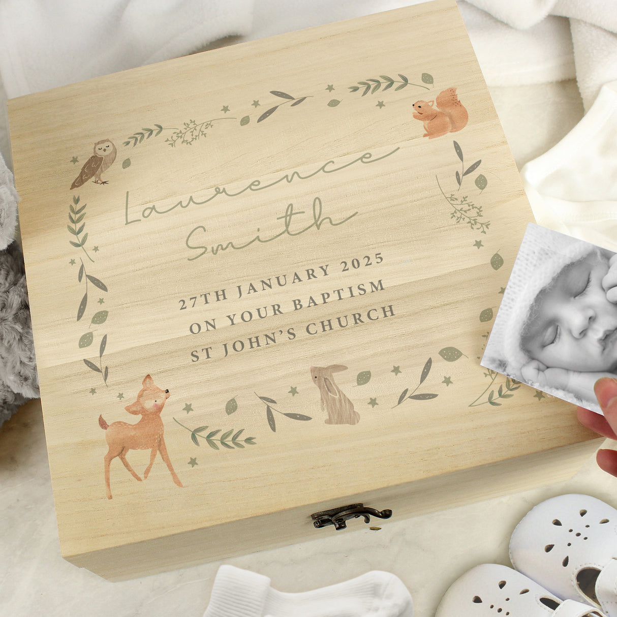 Personalised Woodland Animal Large Wooden Keepsake Box - Keepsake Boxes at Gift Moments