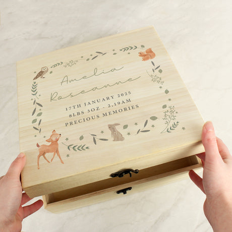 Personalised Woodland Animal Large Wooden Keepsake Box - Keepsake Boxes at Gift Moments