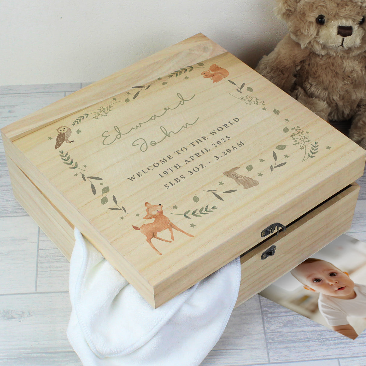 Personalised Woodland Animal Large Wooden Keepsake Box - Keepsake Boxes at Gift Moments