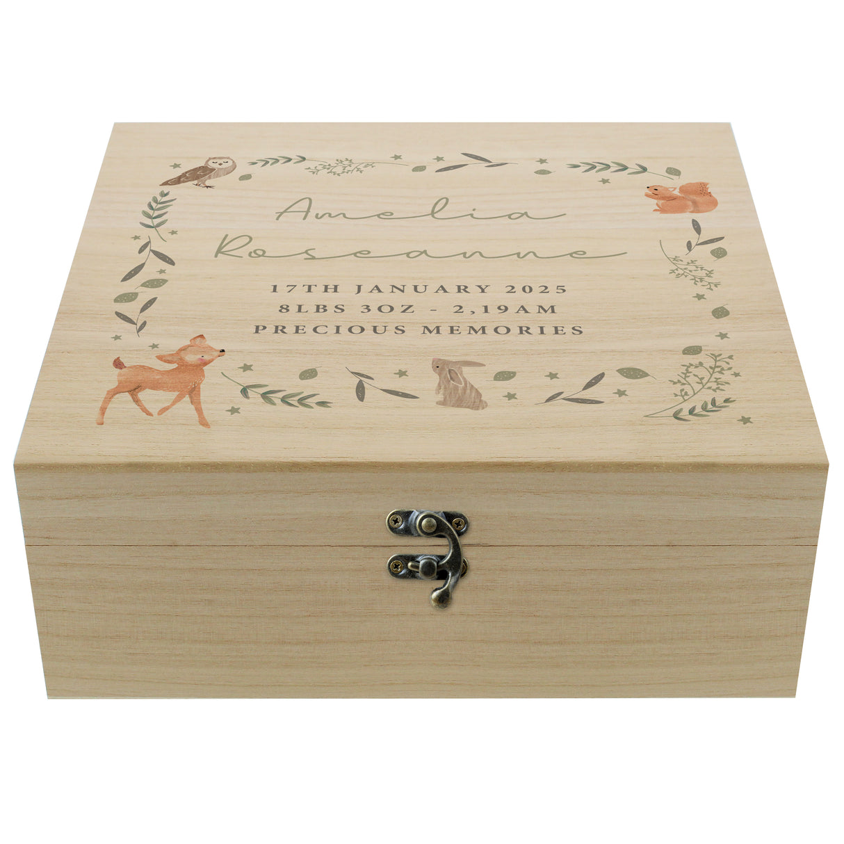 Personalised Woodland Animal Large Wooden Keepsake Box - Keepsake Boxes at Gift Moments