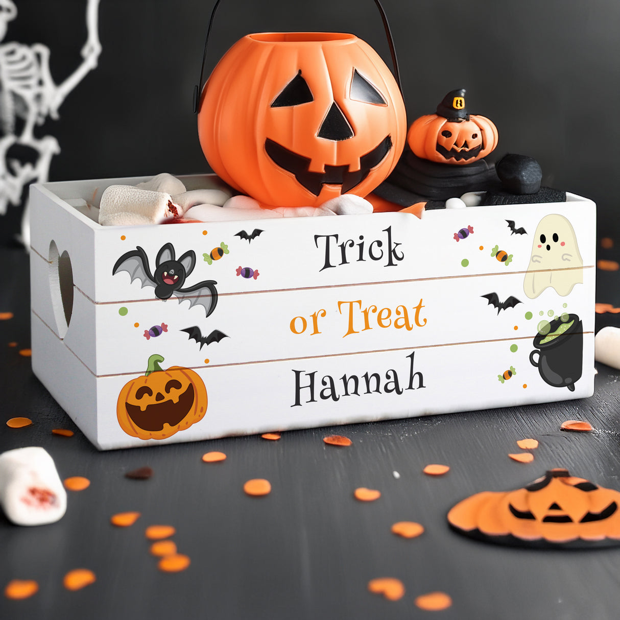 Personalised Halloween Small Wooden Treats Crate Default Title - Storage at Gift Moments