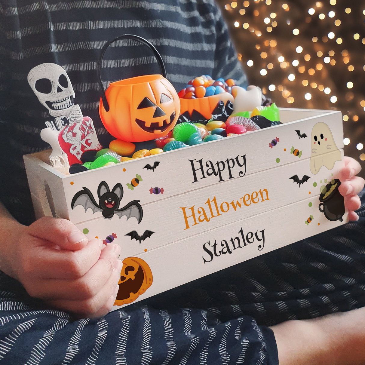 Personalised Halloween Small Wooden Treats Crate - Storage at Gift Moments