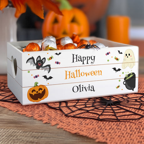 Personalised Halloween Small Wooden Treats Crate - Storage at Gift Moments