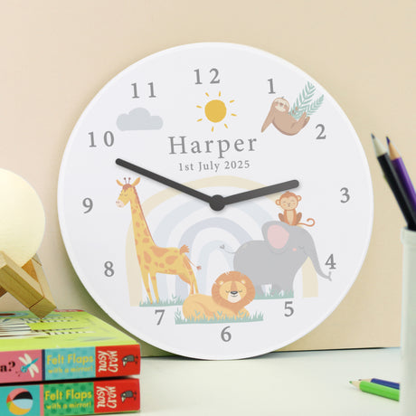 Personalised Safari Animals Nursery Wall Clock - Clocks at Gift Moments