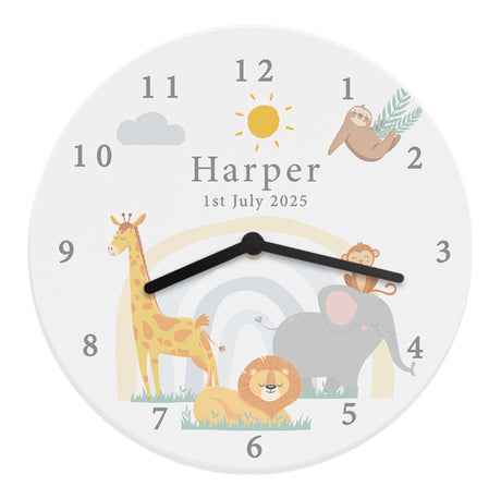 Personalised Safari Animals Nursery Wall Clock - Clocks at Gift Moments